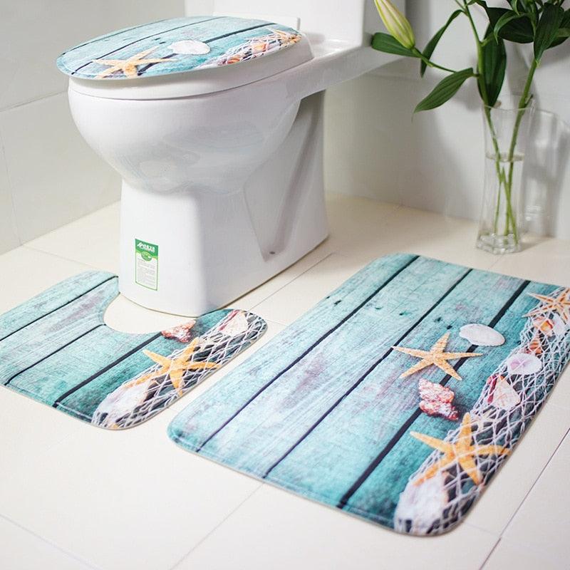 3Pcs/Set Flannel Carpet Mat 3D Print Non Slip Toilet Seat Cover Bathroom Pad Floor Mat Rug Carpet (RU4)(1U68)(F68)