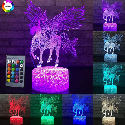3W Remote Or Touch Control 3D LED Night Light Unicorn Shaped Table Desk Lamp (LL4)1(1U58)