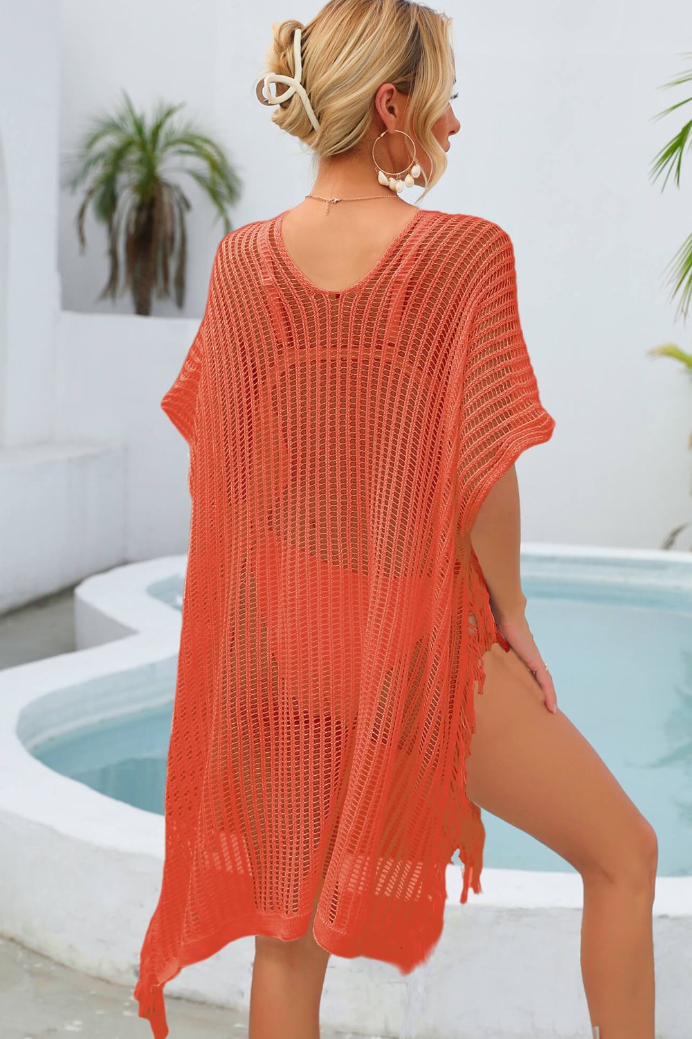 Fringe Trim Openwork Cover Up (TB11D) T - Deals DejaVu