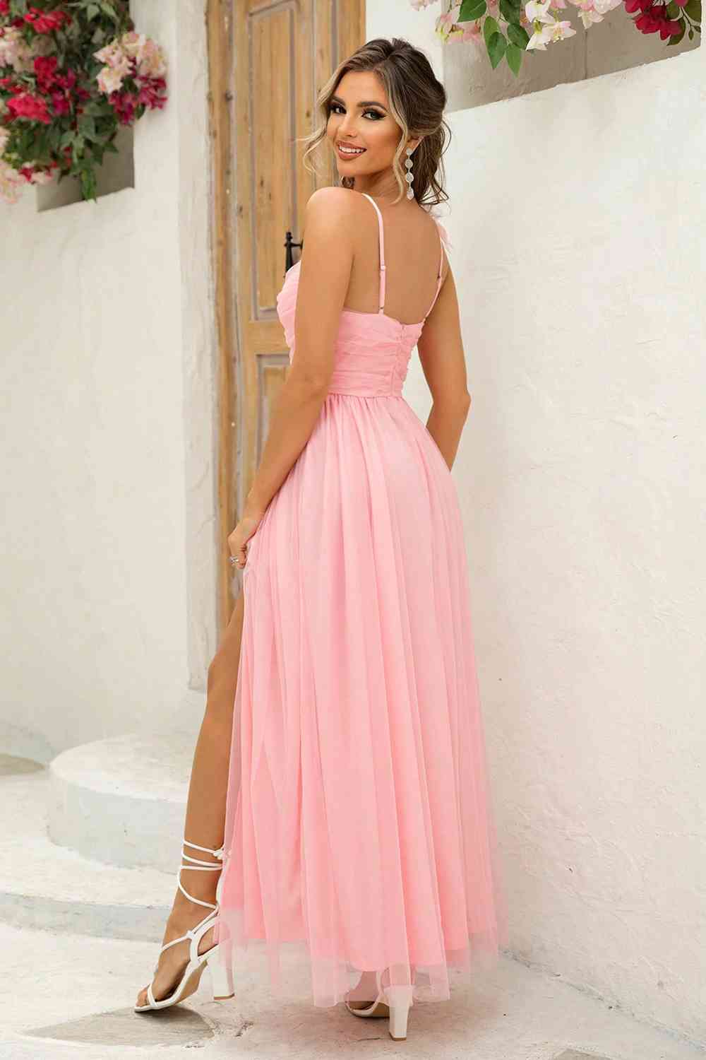 Asymmetrical Ruched Slit Dress (BWM) T - Deals DejaVu