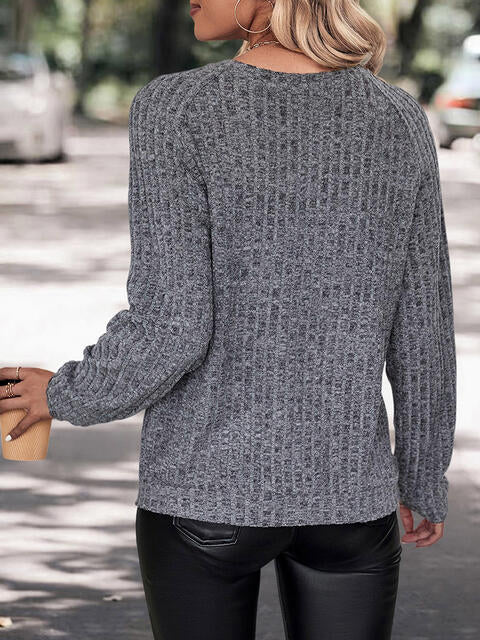Round Neck Long Sleeve Knit Top - Deals DejaVu