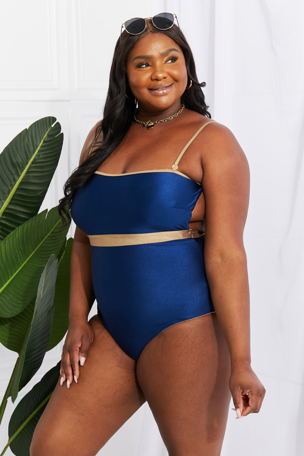 Marina West Swim Wave Break Contrast Trim One-Piece (TB9D) T