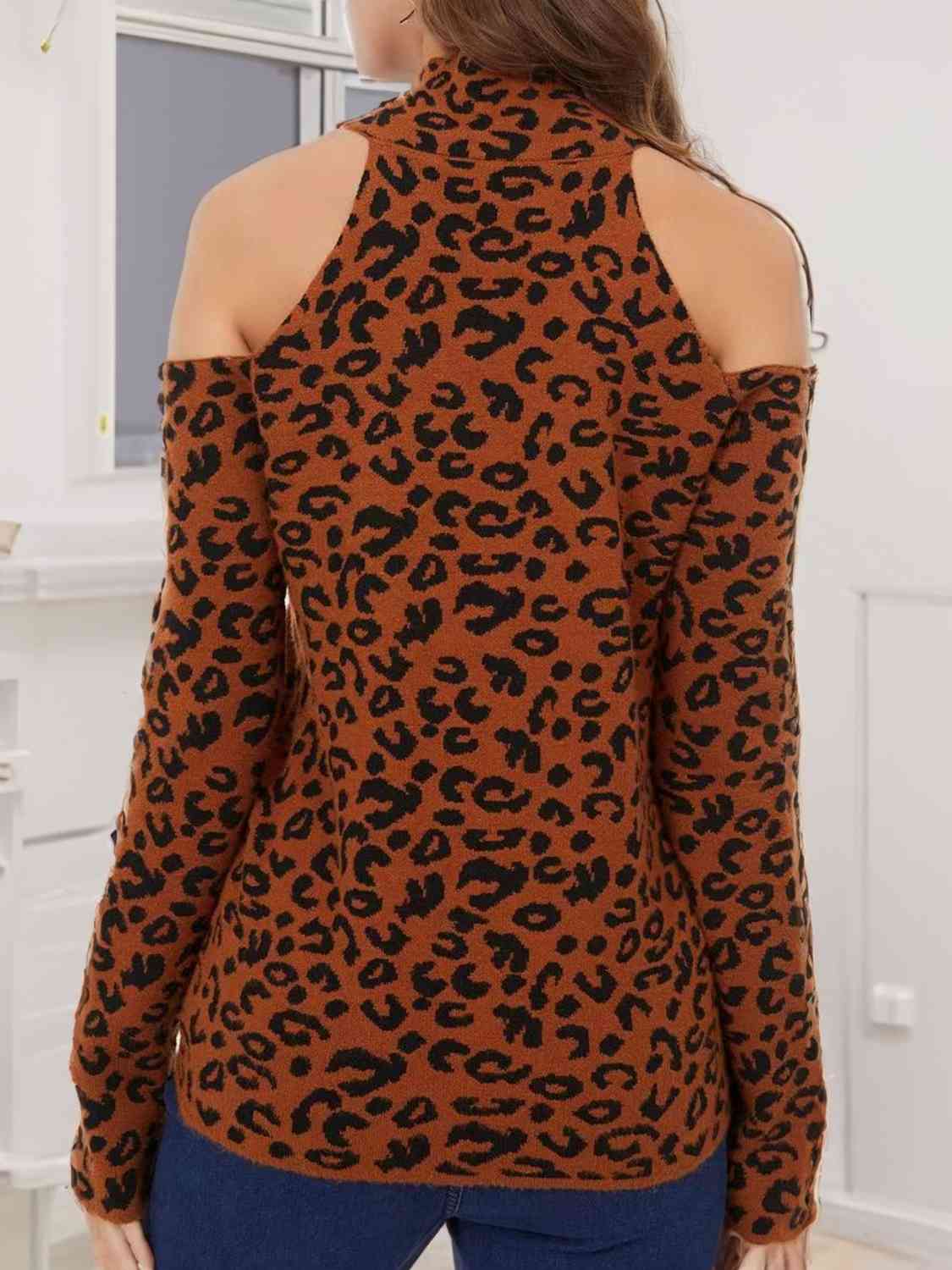 Leopard Cold-Shoulder Sweater - Deals DejaVu