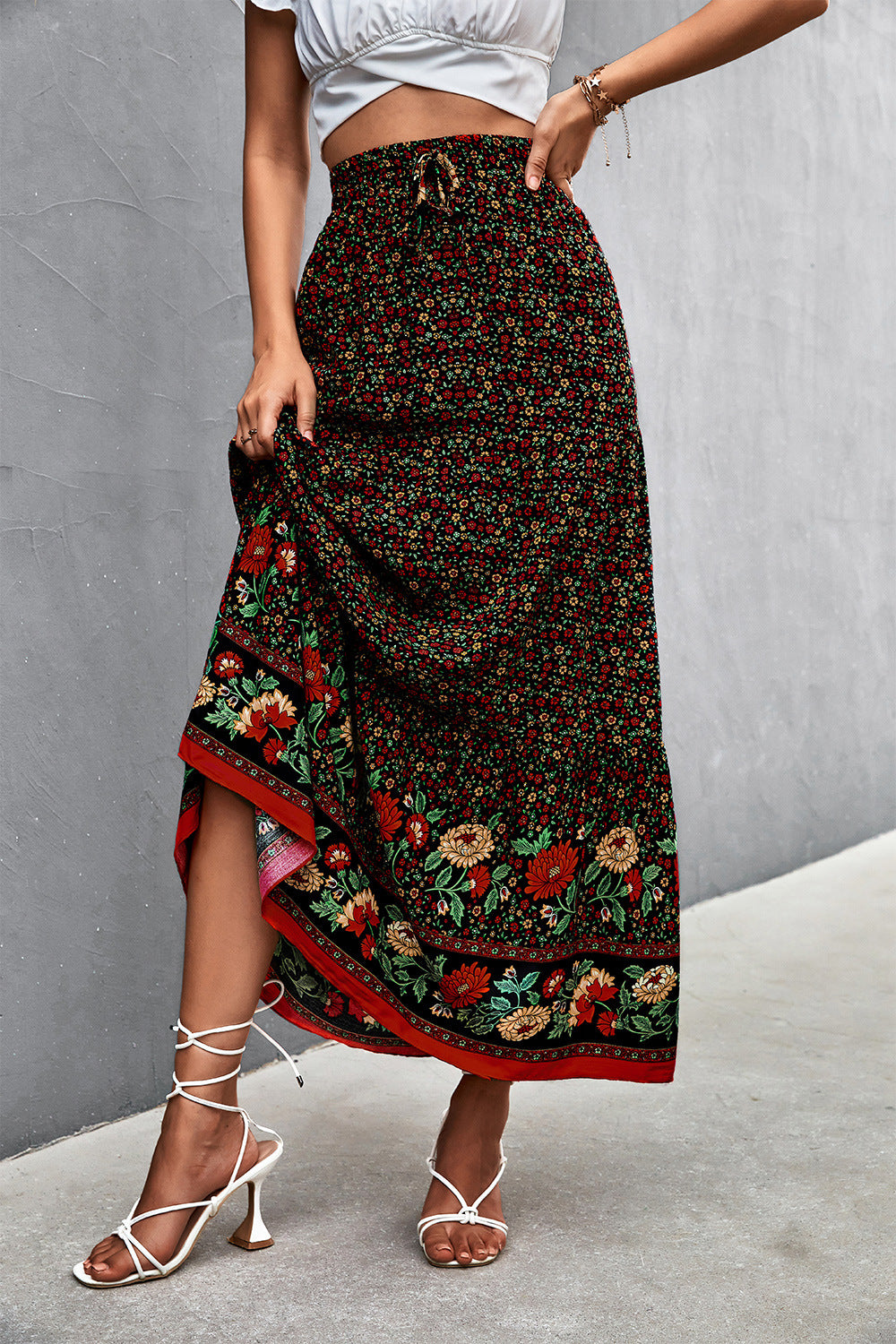 Floral Tied Maxi Skirt (TB7) T