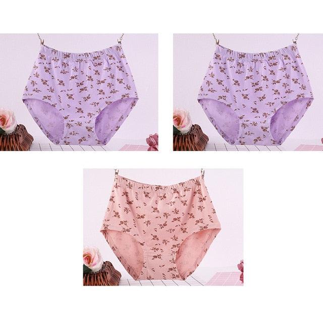 Wonderful 3pcs/Lot High Waist Women's Big Size Cotton Print Panties - Breathable Briefs Underwear Lingerie (D28)(TSP2)