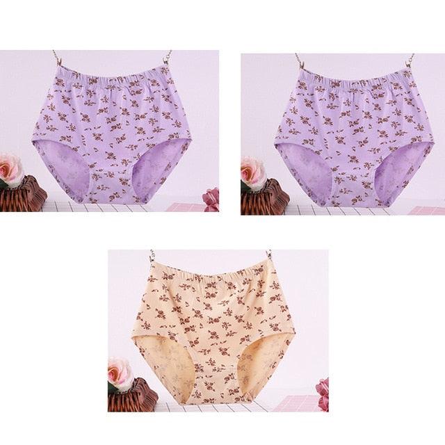 Wonderful 3pcs/Lot High Waist Women's Big Size Cotton Print Panties - Breathable Briefs Underwear Lingerie (D28)(TSP2)
