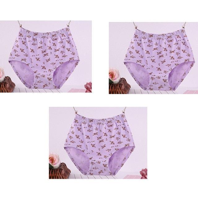 Wonderful 3pcs/Lot High Waist Women's Big Size Cotton Print Panties - Breathable Briefs Underwear Lingerie (D28)(TSP2)