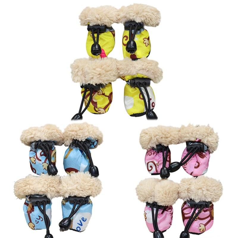 4 Pack/set Pet Winter Rain Boots Set - With Fleece Liner Cartoon Waterproof Anti Slip Shoes For Dogs (2U69)