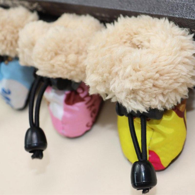 4 Pack/set Pet Winter Rain Boots Set - With Fleece Liner Cartoon Waterproof Anti Slip Shoes For Dogs (2U69)