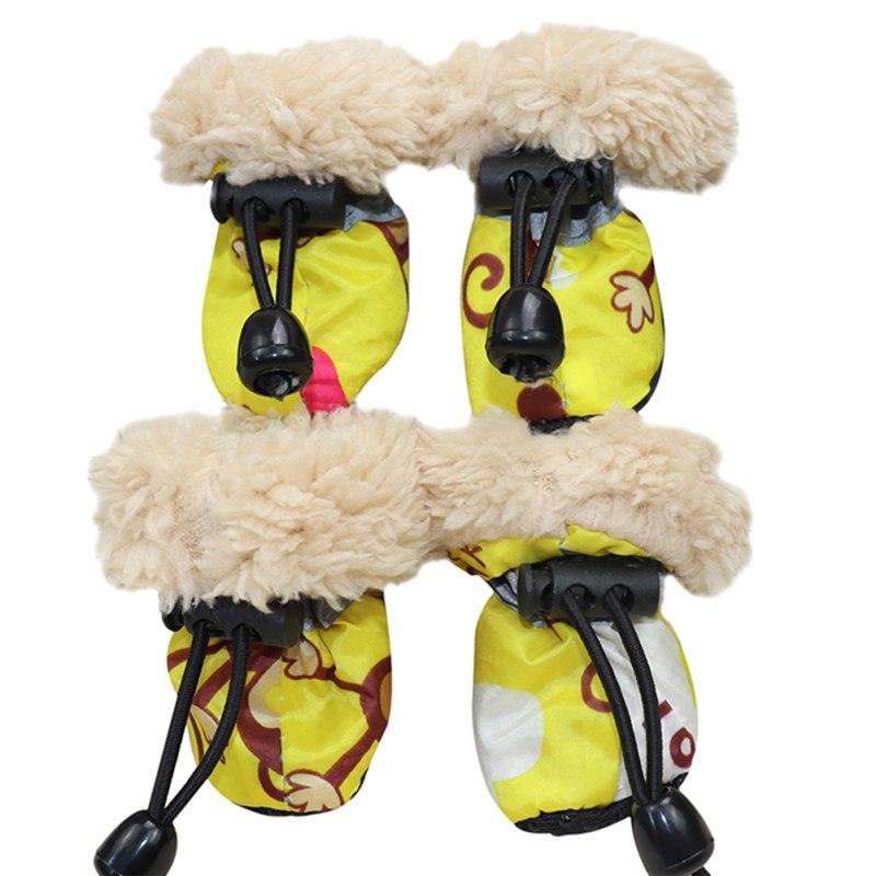 4 Pack/set Pet Winter Rain Boots Set - With Fleece Liner Cartoon Waterproof Anti Slip Shoes For Dogs (2U69)