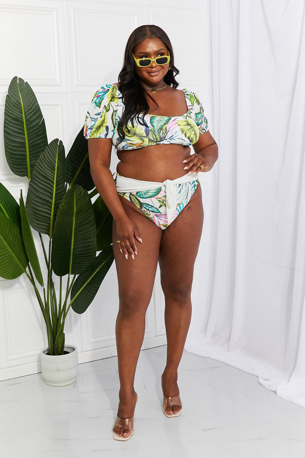 Marina West Swim Vacay Ready Puff Sleeve Bikini in Floral (TB9D) T
