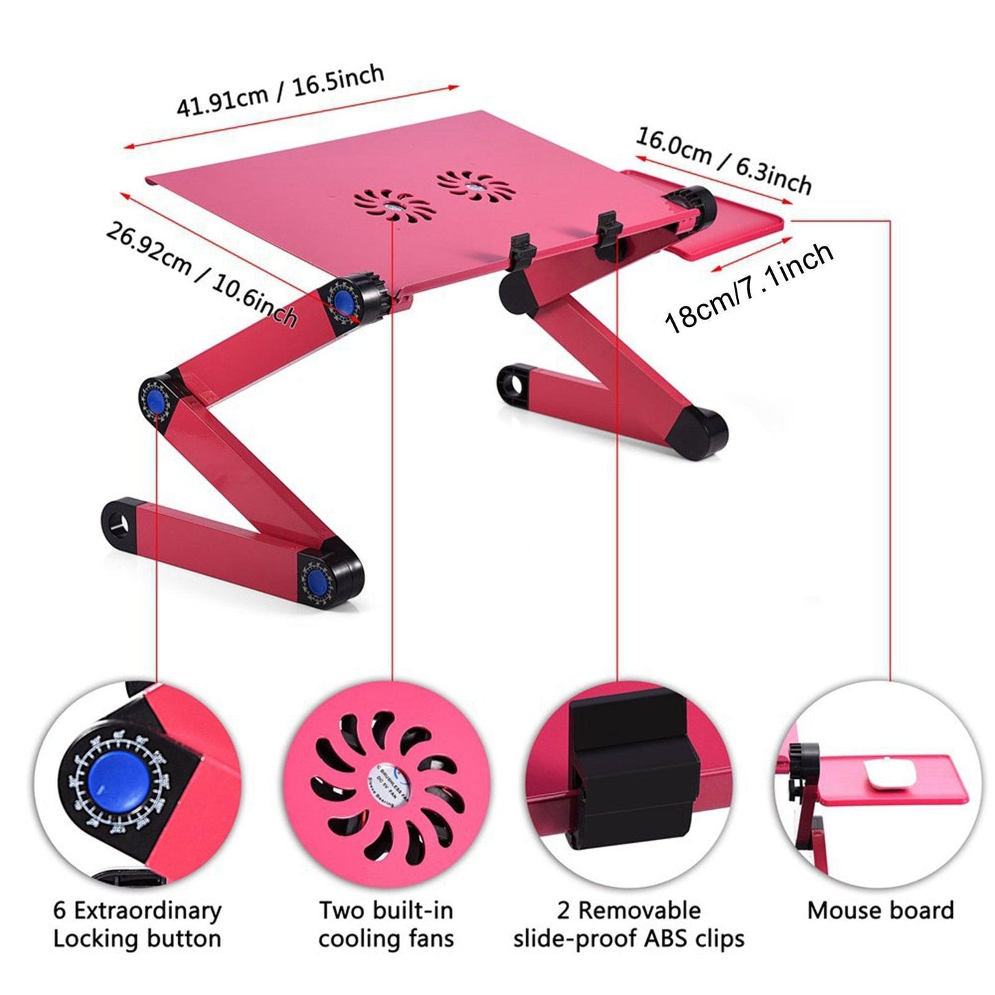 42 X 26cm Foldable Computer Desk 360° Adjustable Laptop Stand - Table With Mouse Plate Cooling Dual Fan (D51)(TL1)(CA4)(1U51)(1U52)