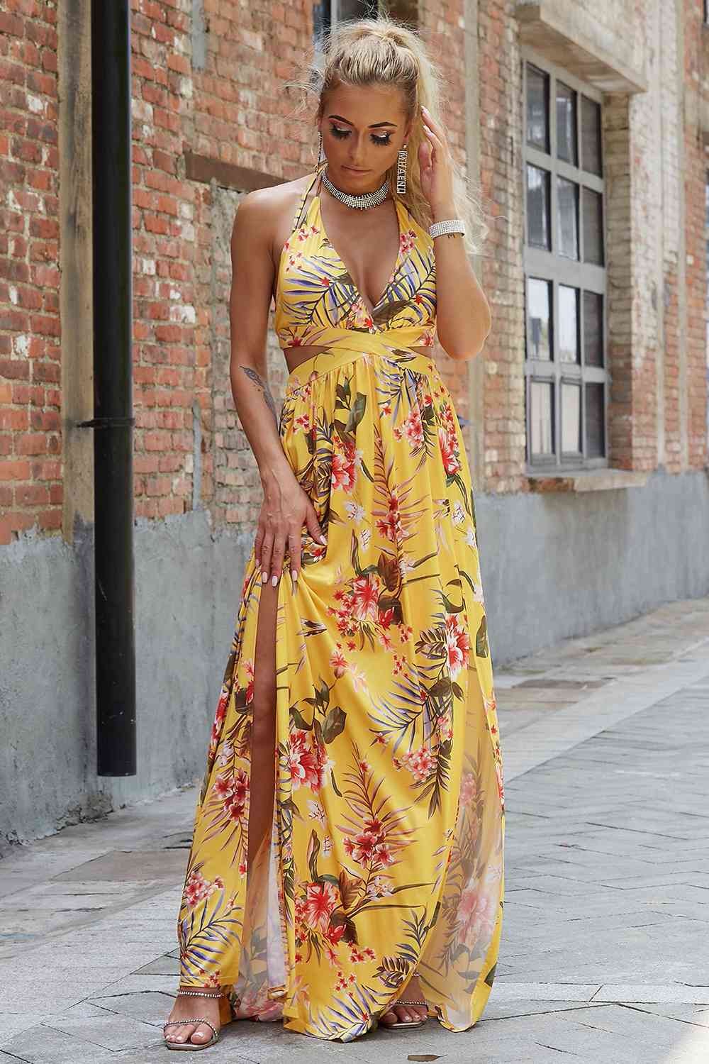 Halter Neck Split Dress (BWM) T - Deals DejaVu