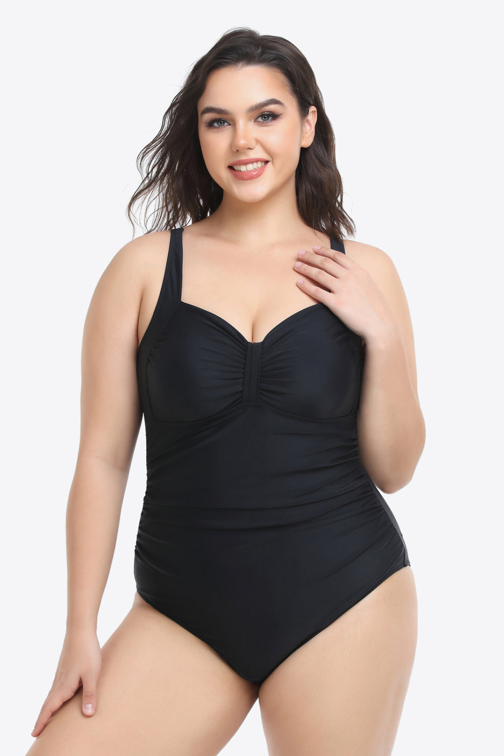 Plus Size Sleeveless Plunge One-Piece Swimsuit (TB10D) T