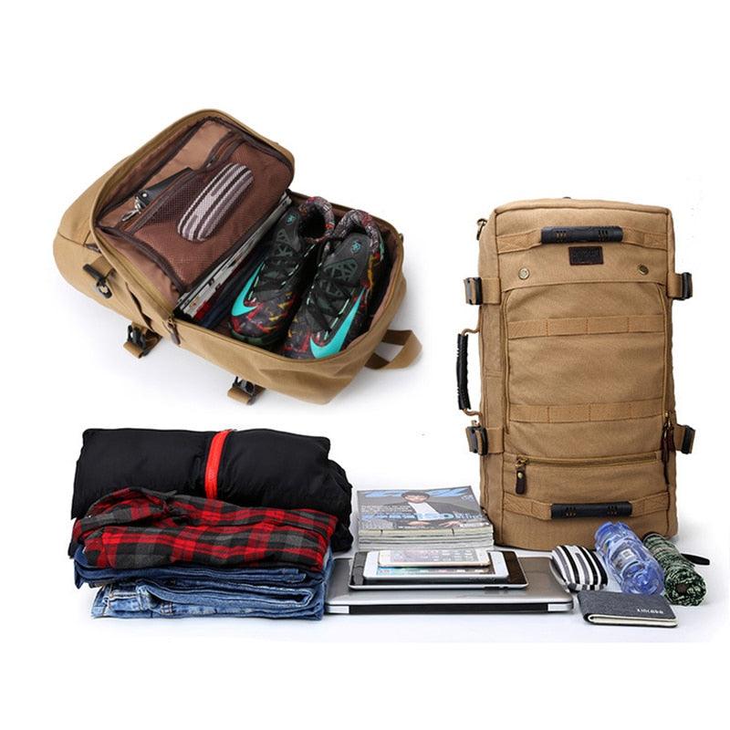 45L Men's Canvas Backpack - Large Travel Bag Mountaineering Backpacks (D78)(LT3)