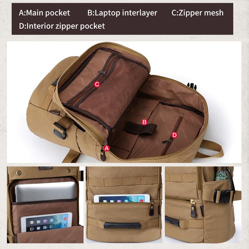 45L Men's Canvas Backpack - Large Travel Bag Mountaineering Backpacks (D78)(LT3)