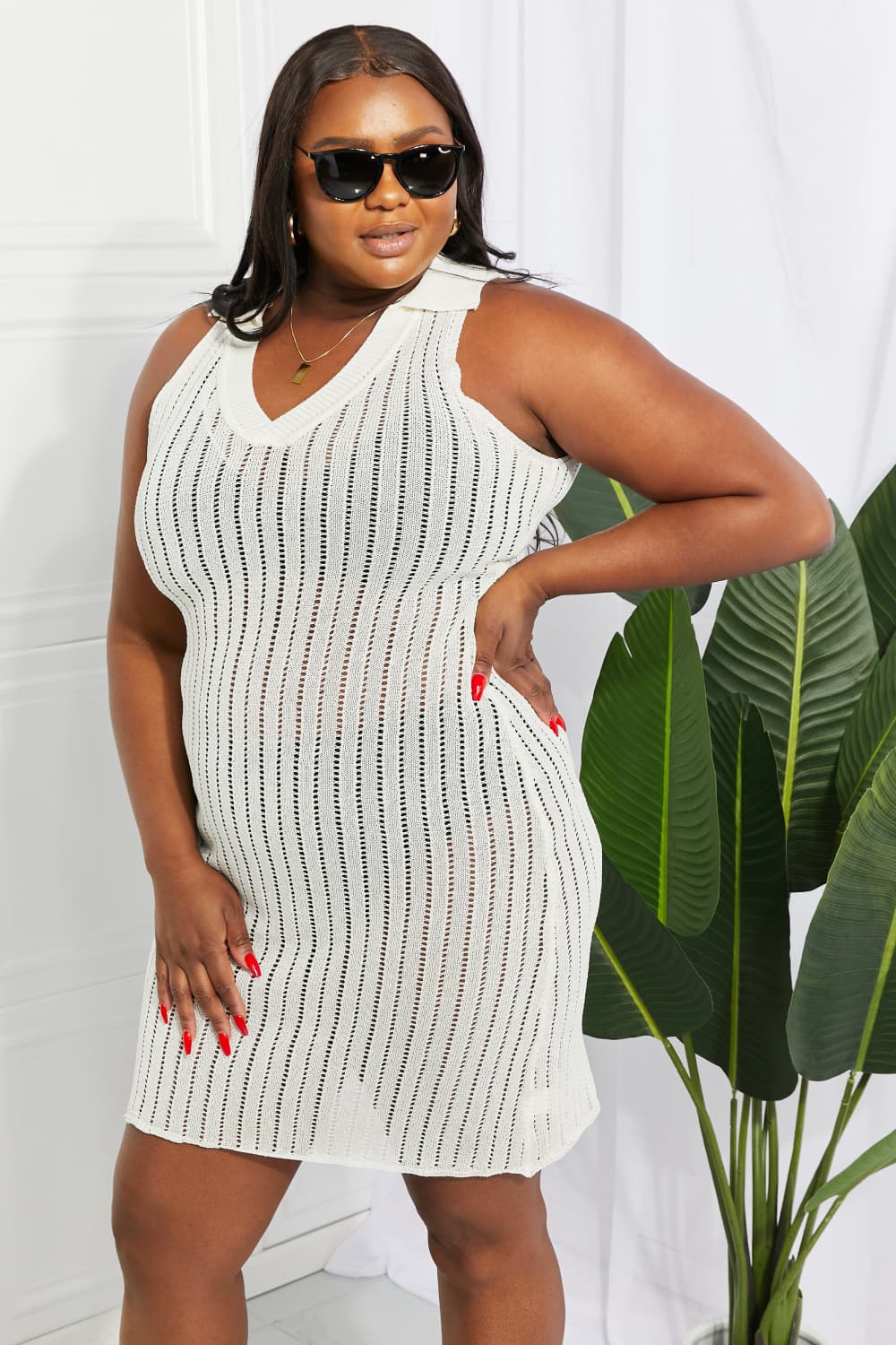 Openwork Johnny Collar Cover Up Dress (TB11D) T - Deals DejaVu