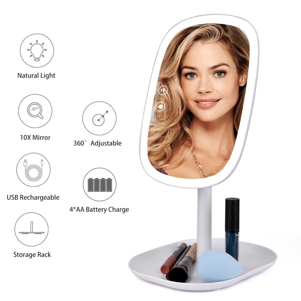 47 LED Lights 360 Rotating Desktop Mirror Touch Screen Makeup Mirror Professional Vanity Mirror (M5)(1U86)