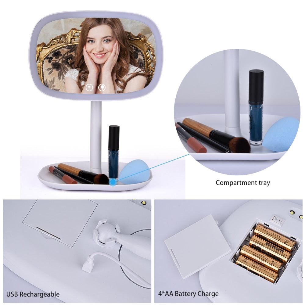 47 LED Lights 360 Rotating Desktop Mirror Touch Screen Makeup Mirror Professional Vanity Mirror (M5)(1U86)