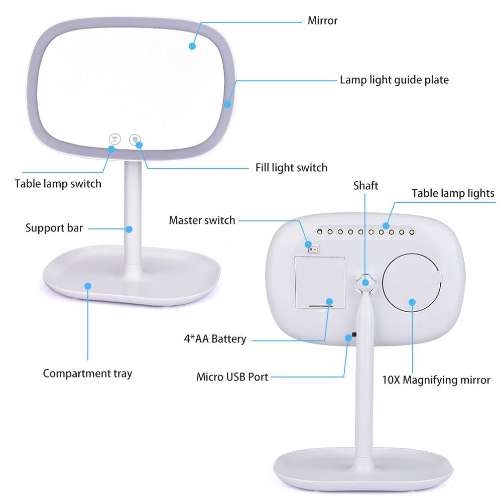 47 LED Lights 360 Rotating Desktop Mirror Touch Screen Makeup Mirror Professional Vanity Mirror (M5)(1U86)