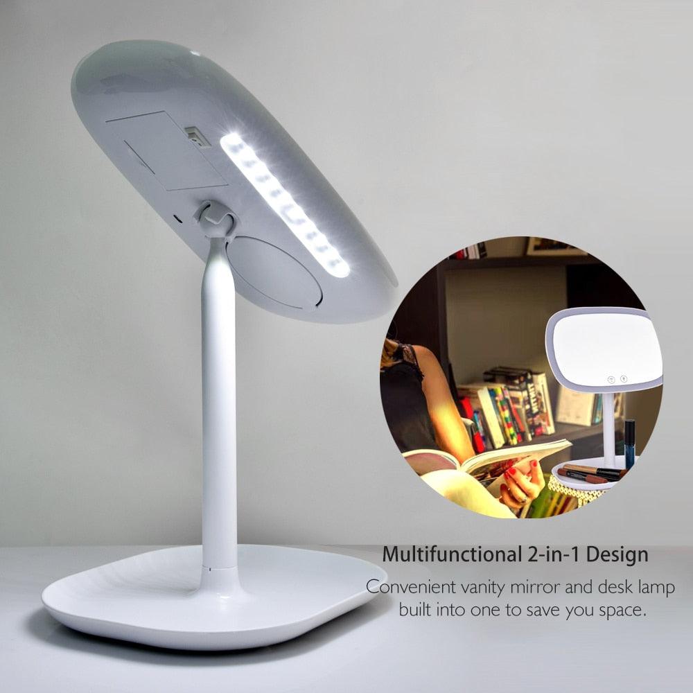 47 LED Lights 360 Rotating Desktop Mirror Touch Screen Makeup Mirror Professional Vanity Mirror (M5)(1U86)