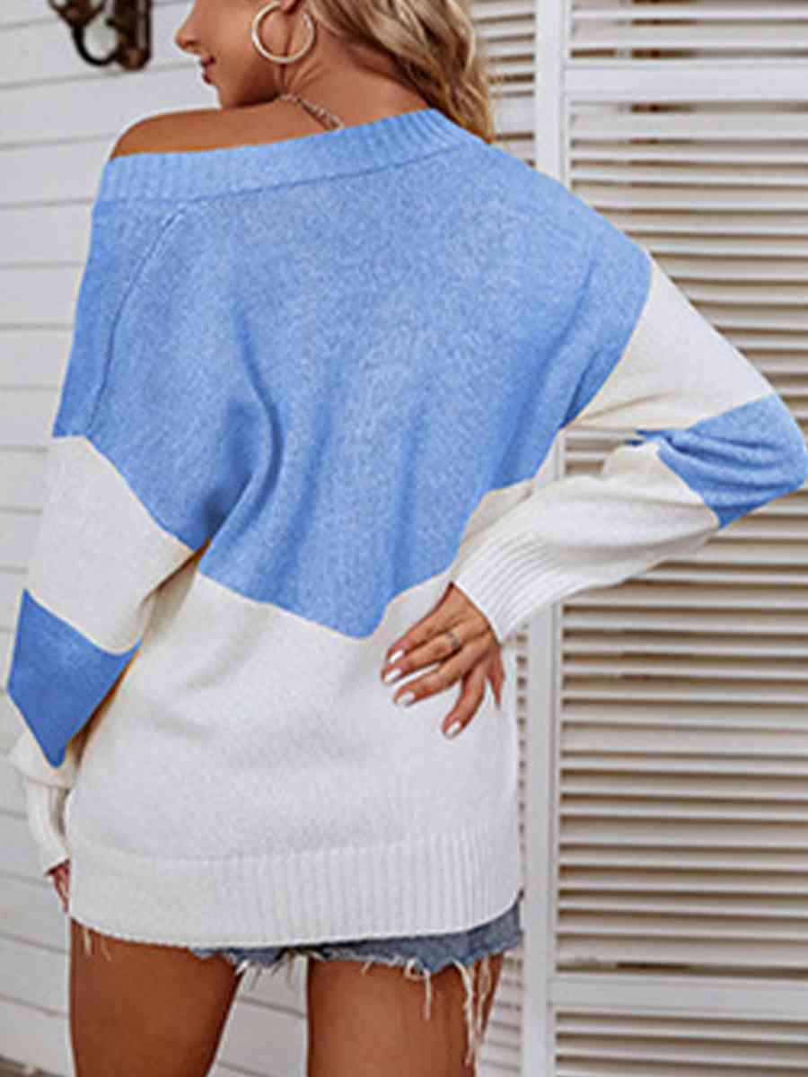 Color Block V-Neck Sweater - Deals DejaVu