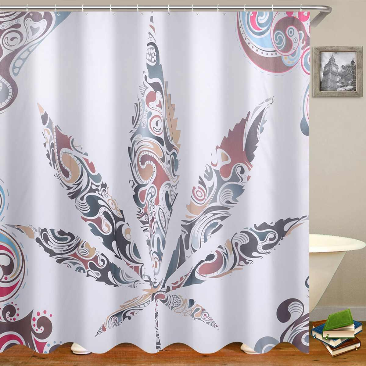 4PC Maple Leaf Pattern Waterproof Shower Curtain and Non-Slip Bathroom Mat Carpeting Toilet Seat Cover Set (RU4)(1U68)(F68)