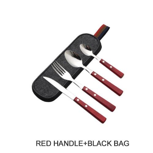 4PCS Tableware 304 Stainless Steel Tableware Western Food Dinner Home Solid Wood Handle Knife Fork Spoon Set (D61)(AK6)