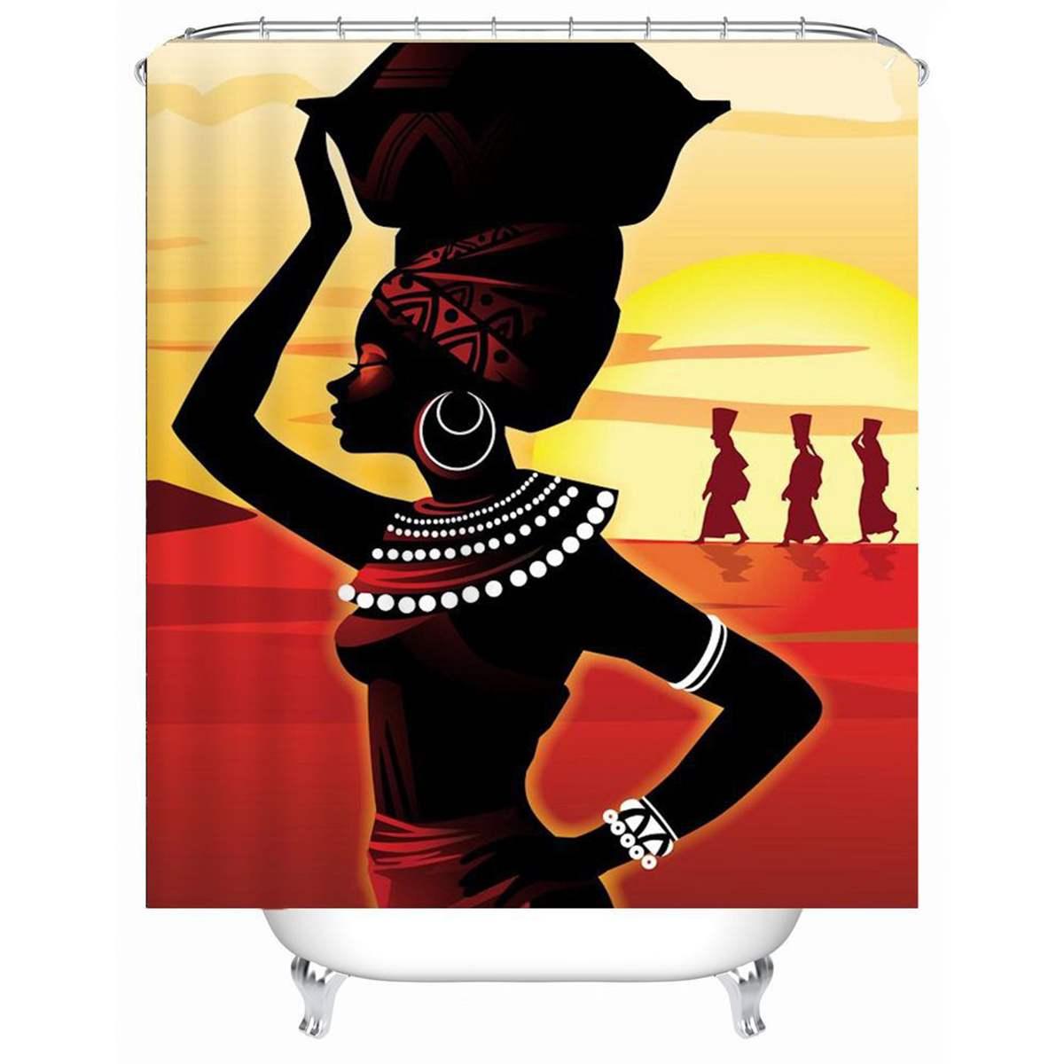 4Pcs Bathroom Suit African Girl Waterproof Toilet Cover Rug Mat Set Flannel Bathroom Shower Curtain (B&2)(B&4)(1U65)(F65)