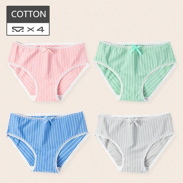 Cute 4Pcs Fashion Women Low Waist Panties - Solid Girls Briefs Comfort Cotton Healthy Lingerie (TSP3)(TSP1)