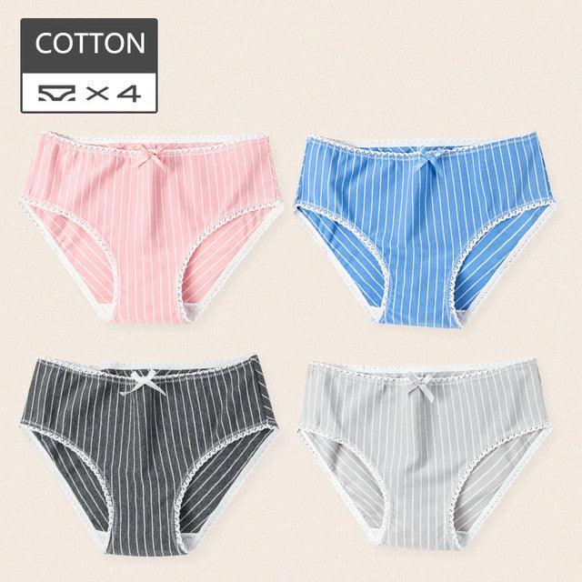 Cute 4Pcs Fashion Women Low Waist Panties - Solid Girls Briefs Comfort Cotton Healthy Lingerie (TSP3)(TSP1)