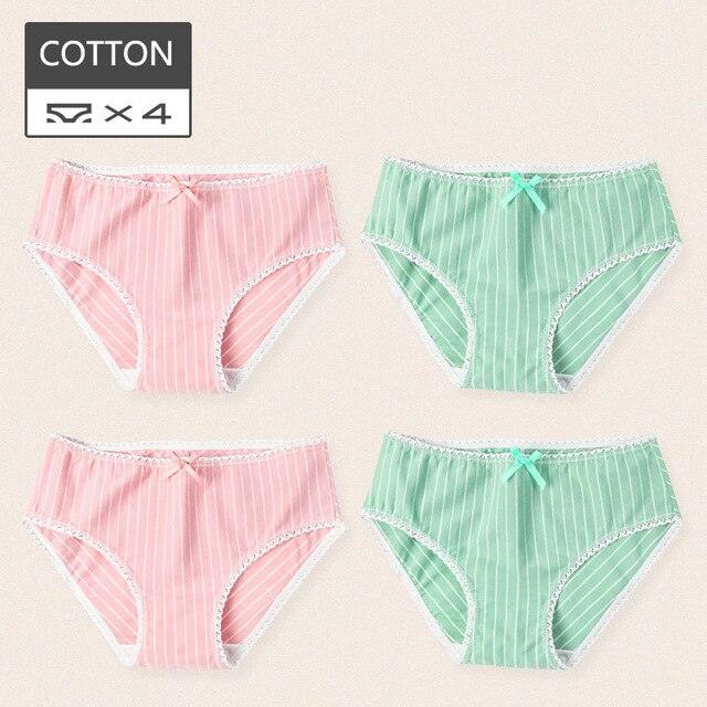 Cute 4Pcs Fashion Women Low Waist Panties - Solid Girls Briefs Comfort Cotton Healthy Lingerie (TSP3)(TSP1)
