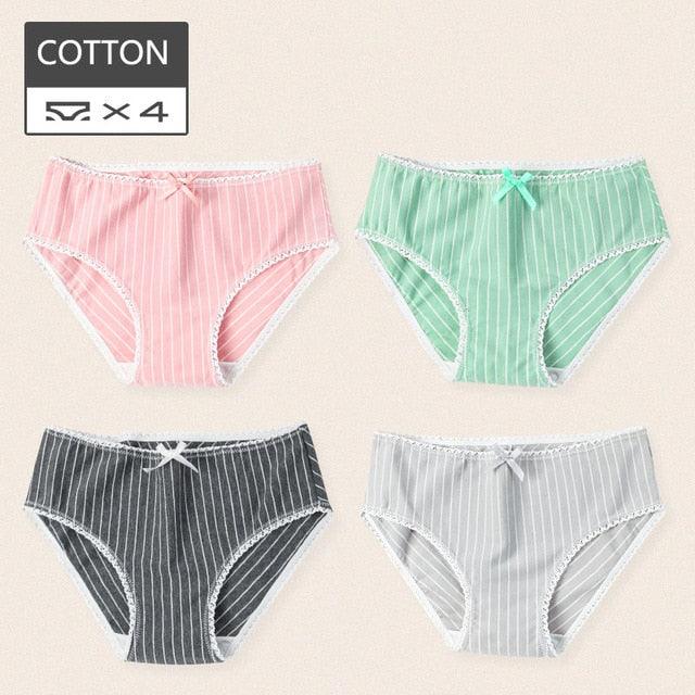 Cute 4Pcs Fashion Women Low Waist Panties - Solid Girls Briefs Comfort Cotton Healthy Lingerie (TSP3)(TSP1)