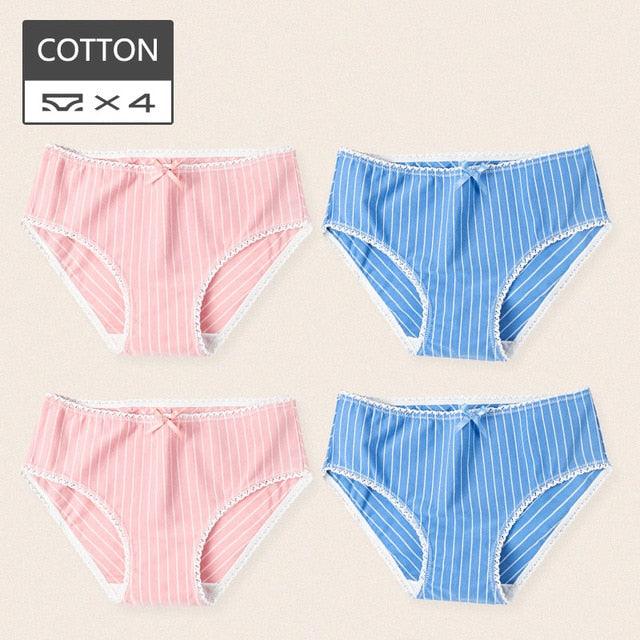Cute 4Pcs Fashion Women Low Waist Panties - Solid Girls Briefs Comfort Cotton Healthy Lingerie (TSP3)(TSP1)