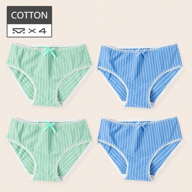 Cute 4Pcs Fashion Women Low Waist Panties - Solid Girls Briefs Comfort Cotton Healthy Lingerie (TSP3)(TSP1)