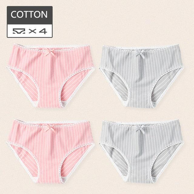Cute 4Pcs Fashion Women Low Waist Panties - Solid Girls Briefs Comfort Cotton Healthy Lingerie (TSP3)(TSP1)