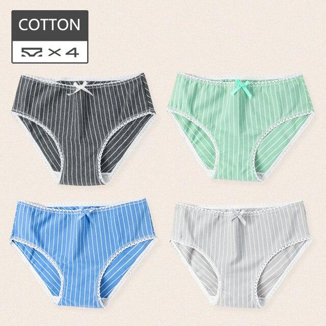 Cute 4Pcs Fashion Women Low Waist Panties - Solid Girls Briefs Comfort Cotton Healthy Lingerie (TSP3)(TSP1)