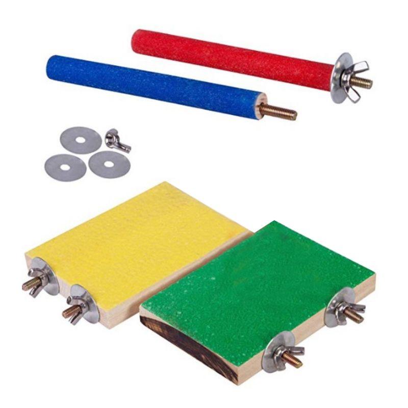 4Pcs Pet Bird Perch Stand Toys Wooden Parrot Platform Claw Grinding Bar Stick (7W4)(F76)