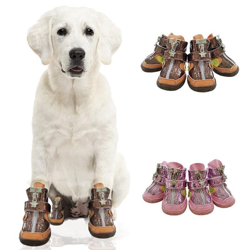 4Pcs/Set Dog Shoes - Breathable Net Shoes Anti-slip Pet Boots - Paw Protector Reflective Shoes (W8)