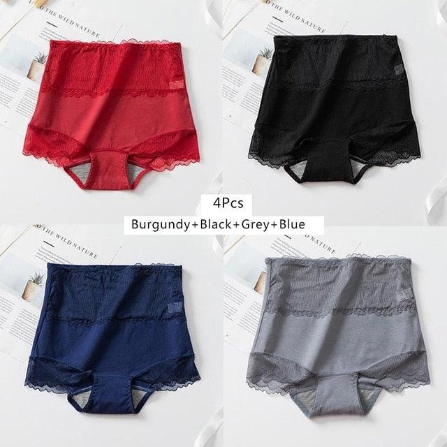 Great 4Pcs Women Lace Panties - Cotton High Waist Underwear - Seamless Comfort Briefs Lingerie (TSP2)