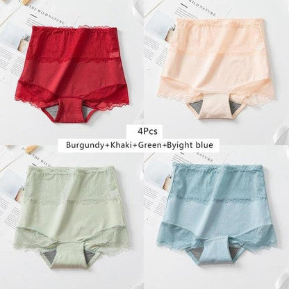 Great 4Pcs Women Lace Panties - Cotton High Waist Underwear - Seamless Comfort Briefs Lingerie (TSP2)