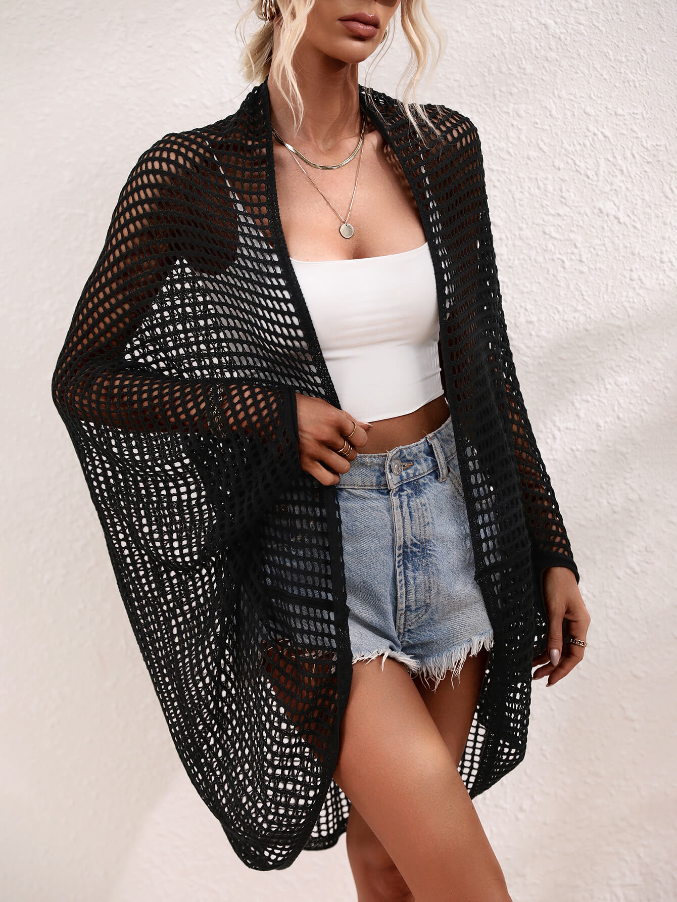 Openwork Open Front Longline Cover Up (TB11D) T