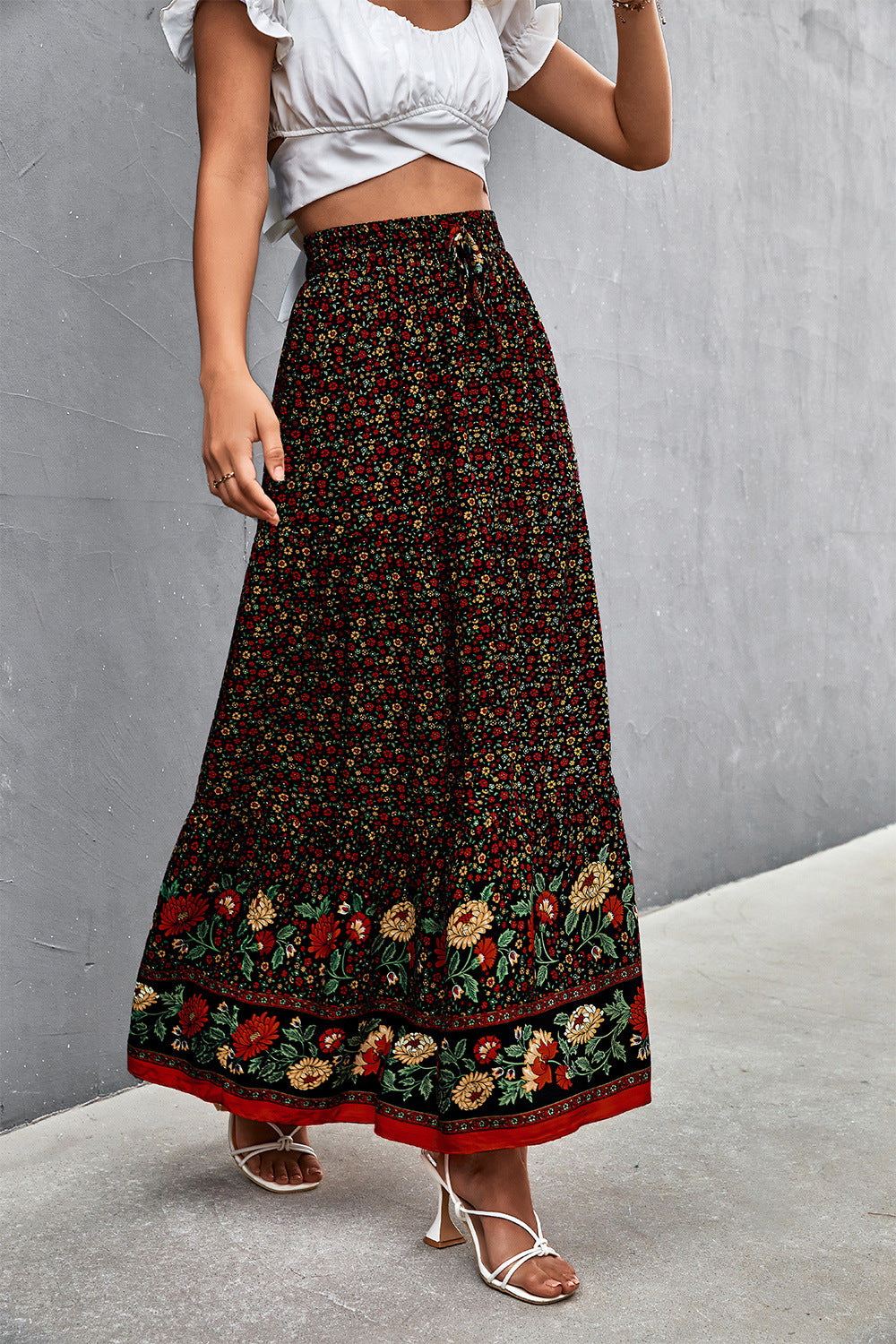 Floral Tied Maxi Skirt (TB7) T