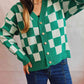 Checkered Open Front Button Up Cardigan
