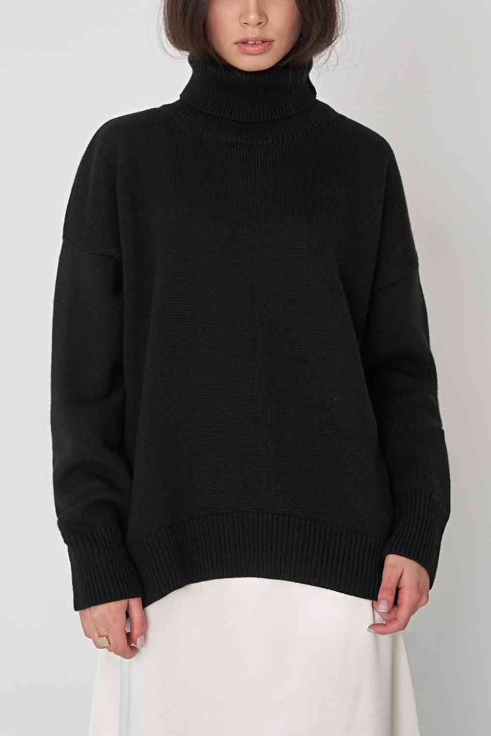 Turtle Neck Dropped Shoulder Sweater - Deals DejaVu