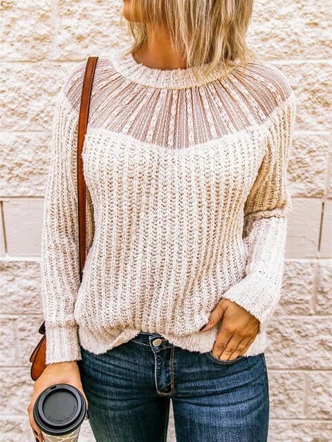 Round Neck Rib-Knit Sweater - Deals DejaVu