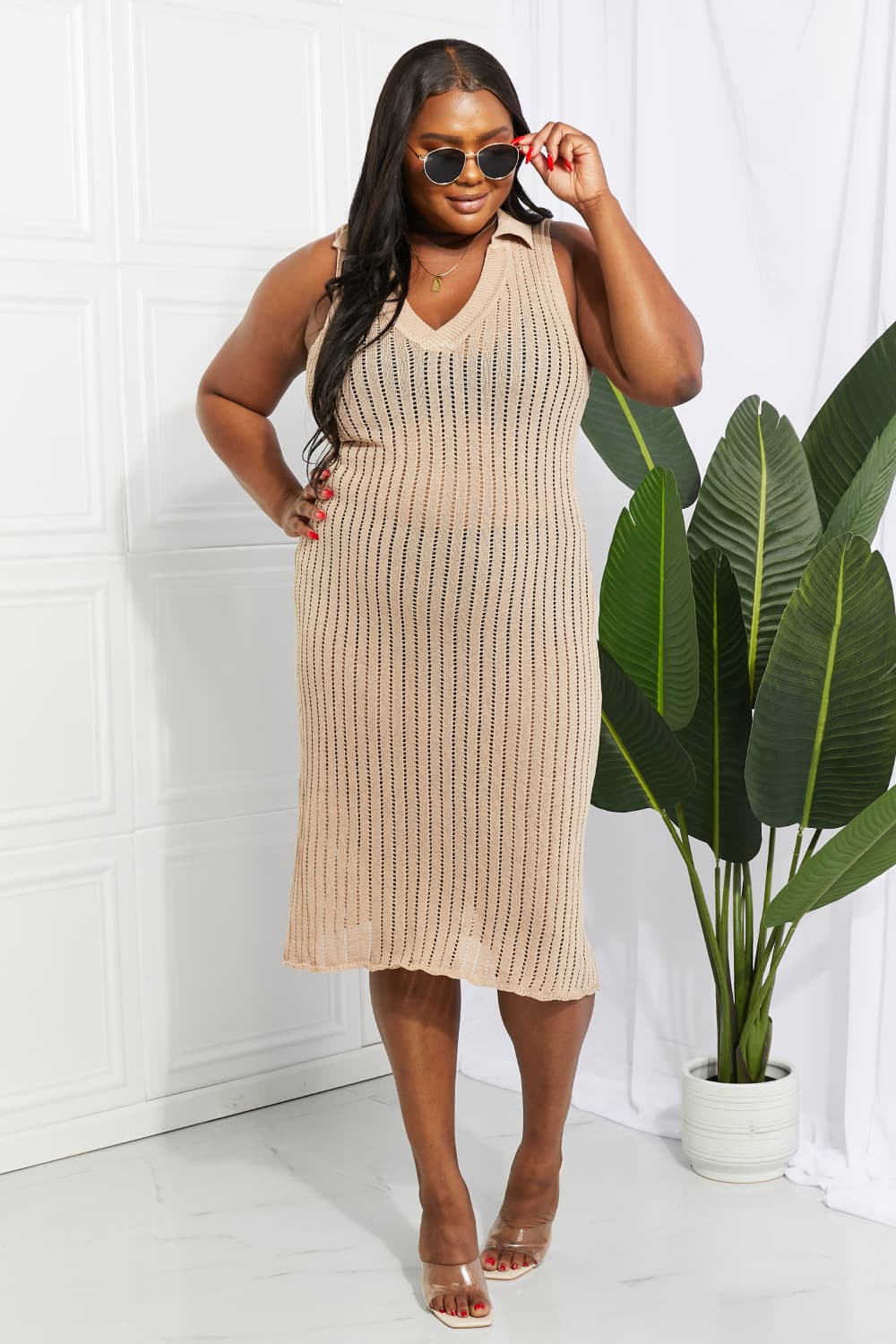 Openwork Johnny Collar Cover Up Dress (TB11D) T - Deals DejaVu