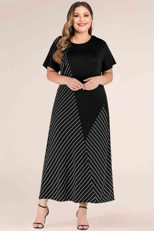 Plus Size Striped Color Block Tee Dress (BWMT) T - Deals DejaVu