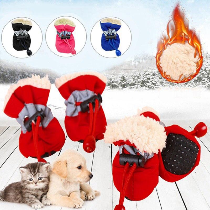 4pcs Antiskid Puppy Shoes Pet Protection Soft-soled Pet Dog Shoes - Winter Soft Supplies Pet Paw Care (2U69)