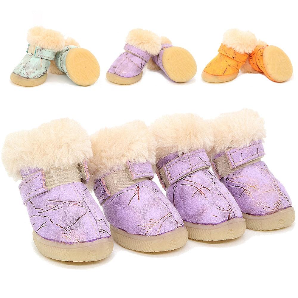 4pcs Warm Pet Dog Cat Shoes - Anti-slip Dog Boots Socks Winter Puppy Cat Rain Snow Booties Footwear (W8)(F69)